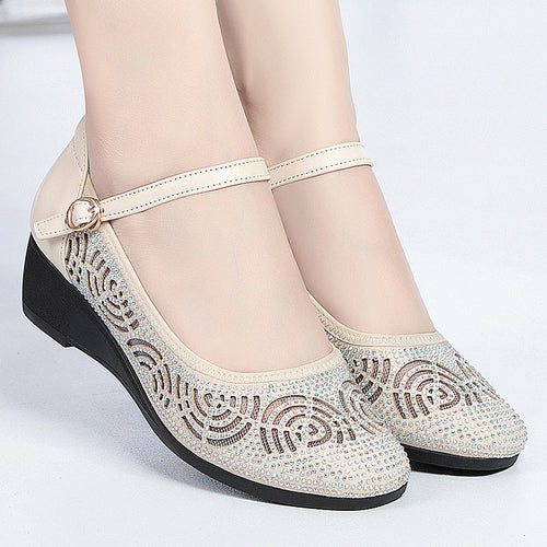 Damen Modische und funkelnde Ballerinas mit verstellbarem Riemen und rutschfester Sohle R&B