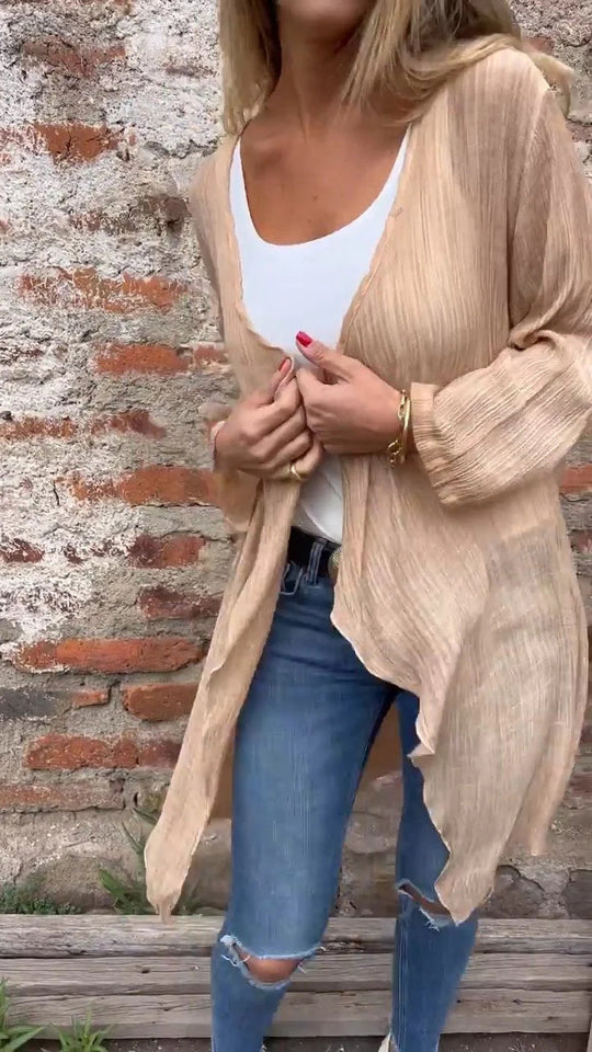 Damen Longcardigan aus leichtem, strukturiertem Material mit offenem Schnitt R&B