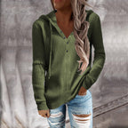 Damen Kapuzenpullover im modischen Rippdesign mit Knopfleiste R&B