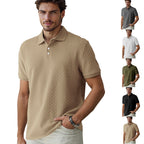 Herren nan feingewobenes Polohemd mit Chevron-Reliefstruktur und kurzer Knopfleiste R&B