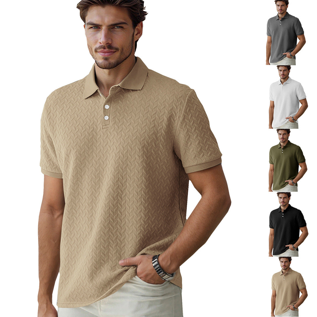 Herren nan feingewobenes Polohemd mit Chevron-Reliefstruktur und kurzer Knopfleiste R&B