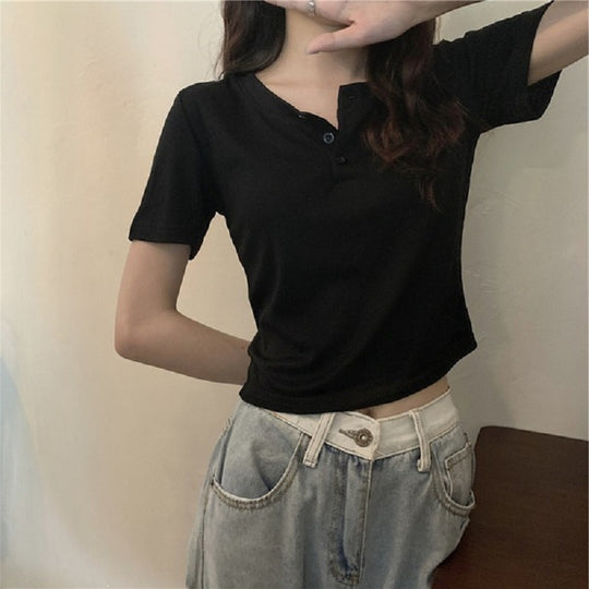 Damen Kurzarm Henley-Shirt R&B