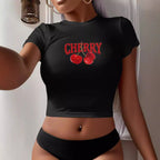 Damen Crop-T-Shirt mit kreativem Bärenmotiv und witzigem Spruch R&B