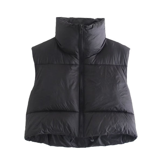 Damen cropped Daunenweste mit hohem Kragen und praktischen Taschen R&B