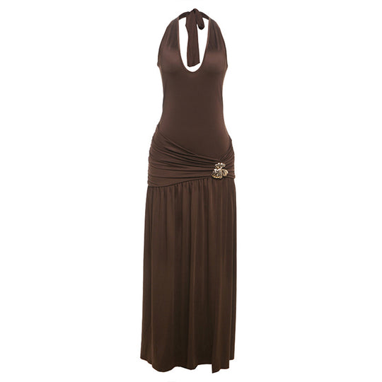 Damen Elegantes Maxikleid mit raffinierten Drapierungen und dekorativem Detail R&B