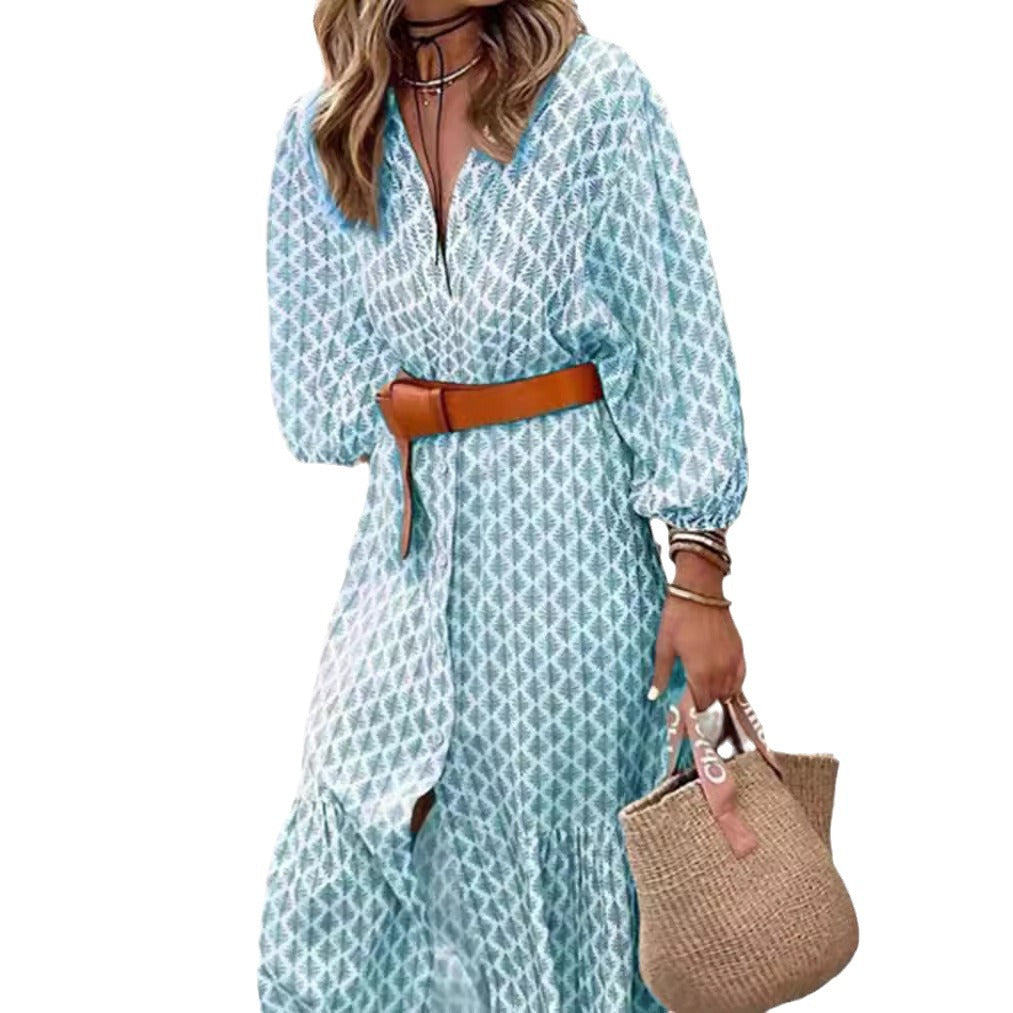Damen Blusenkleid mit Knopfleiste und voluminösen Ärmeln Heidi-Mode