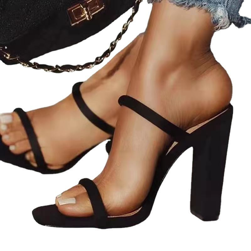 Damen nan elegante Schlüpf-Sandalette mit eckiger Zehenpartie schlanken Riemen und stabilem Blockabsatz R&B
