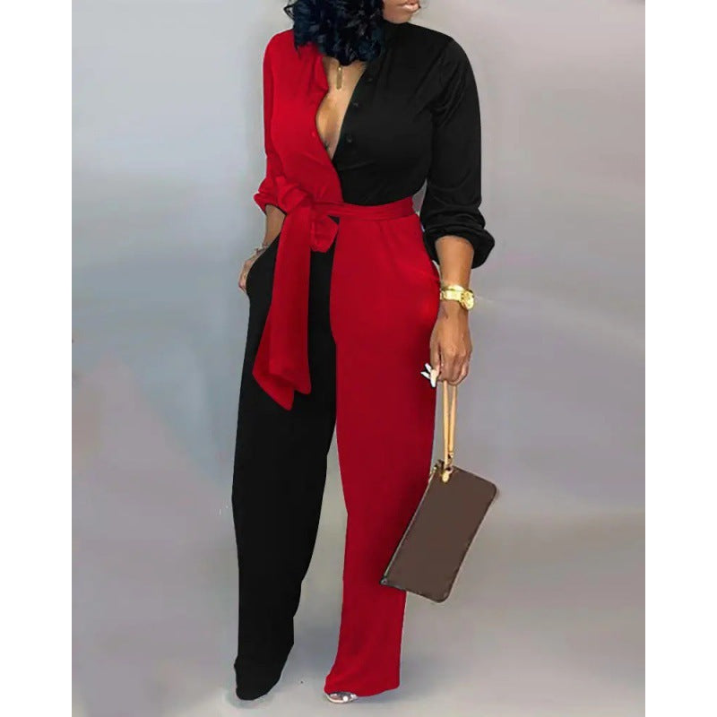 Damen Denim Jumpsuit mit modischem Patchwork-Design und praktischen Taschen R&B