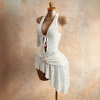 Damen nan figurbetontes Neckholder-Minikleid mit Schnürung, Cut-Out und asymmetrischem Wickelrock R&B