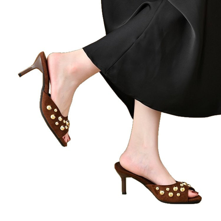 Damen Absatzsandalen mit elegantem Perlenverzierungsdesign R&B