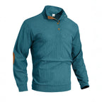 Herren nan fein gerippter Strickpullover mit Polokragen Knopfleiste und Ellenbogenbesatz R&B
