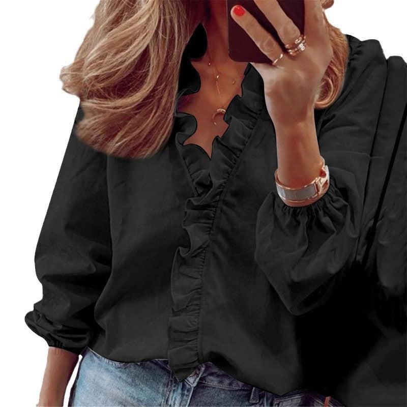 Damen Bluse mit Rüschendetails und elegantem Stehkragen R&B