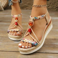 Damen Wedge-Sandaletten mit buntem Geflecht und modischen Perlen R&B