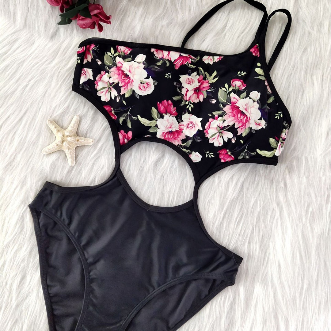 Damen Einteiler-Badeanzug mit floralem Druck R&B