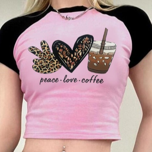Damen Crop-T-Shirt mit kreativem Kaffee-Motiv und lässiger Passform R&B