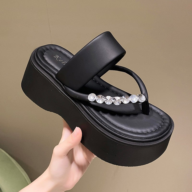 Damen Wedge-Sandalen mit glitzernden Ziersteinen und komfortablem Fußbett R&B