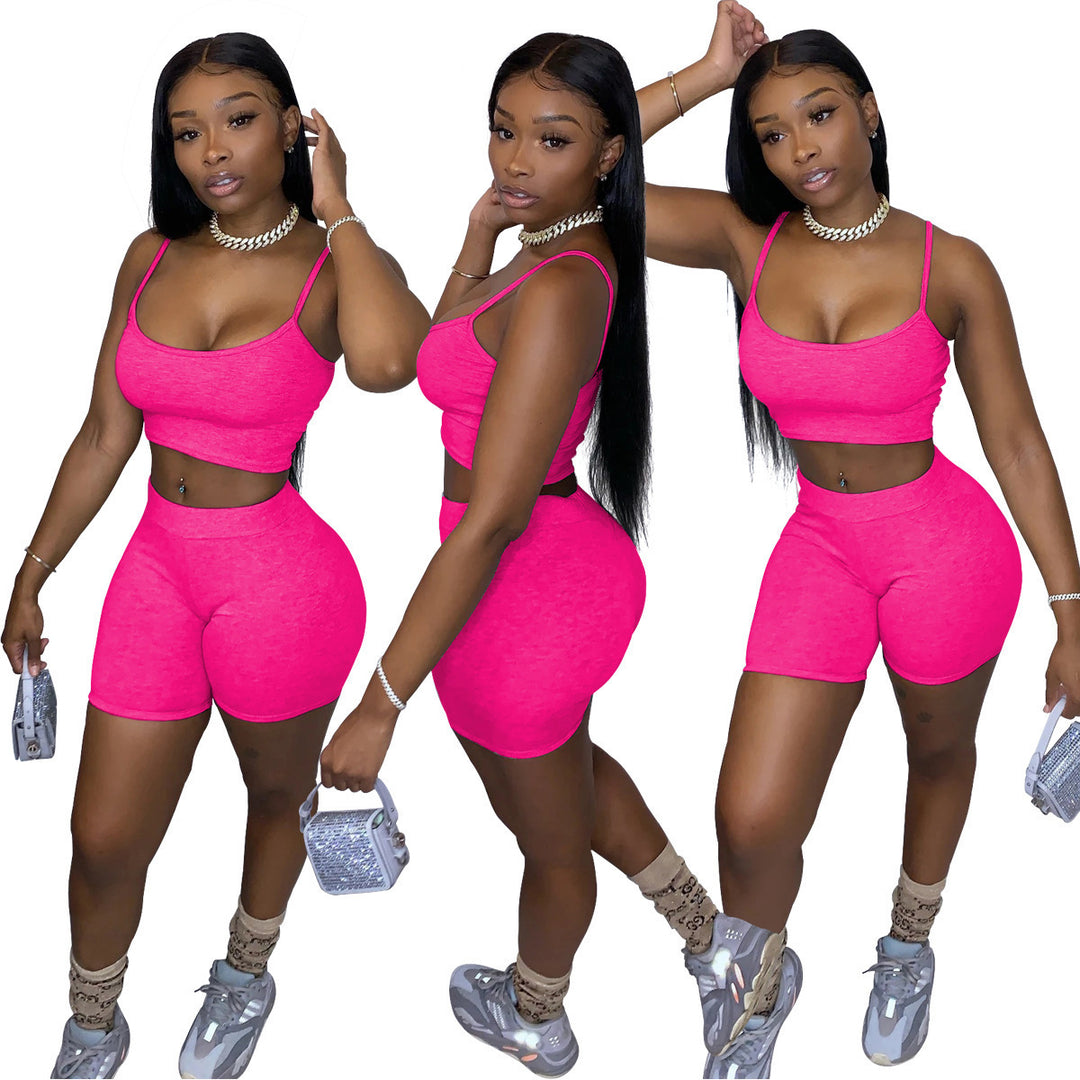 Damen Sportliches Set mit figurbetonendem Crop-Top und Shorts R&B