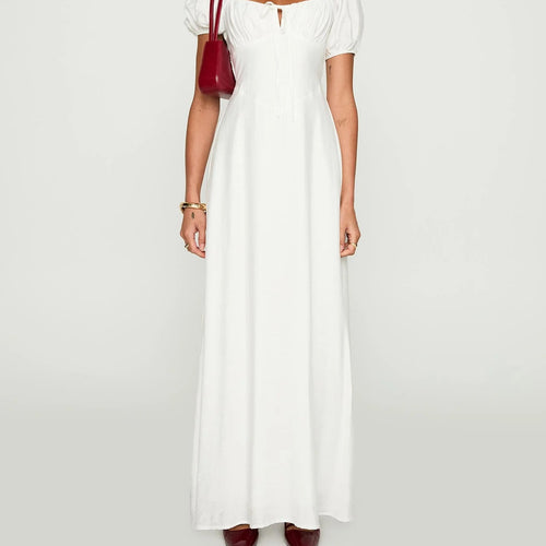 Damen Maxikleid mit Puffärmeln und elegantem Ausschnitt R&B