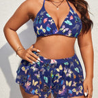 Damen Bikiniset mit modischen Shorts und buntem Schmetterlingsdesign R&B