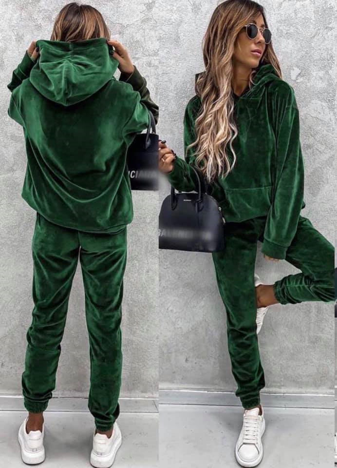 Damen luxuriöses Mikrofaser-Sportanzug mit Kapuze und Taschen R&B