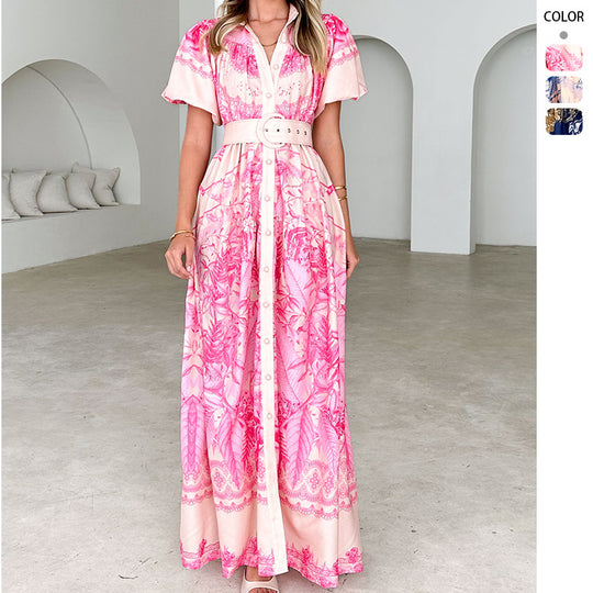 Damen Maxi-Kleid mit floralem Muster und eleganten Rüschen R&B