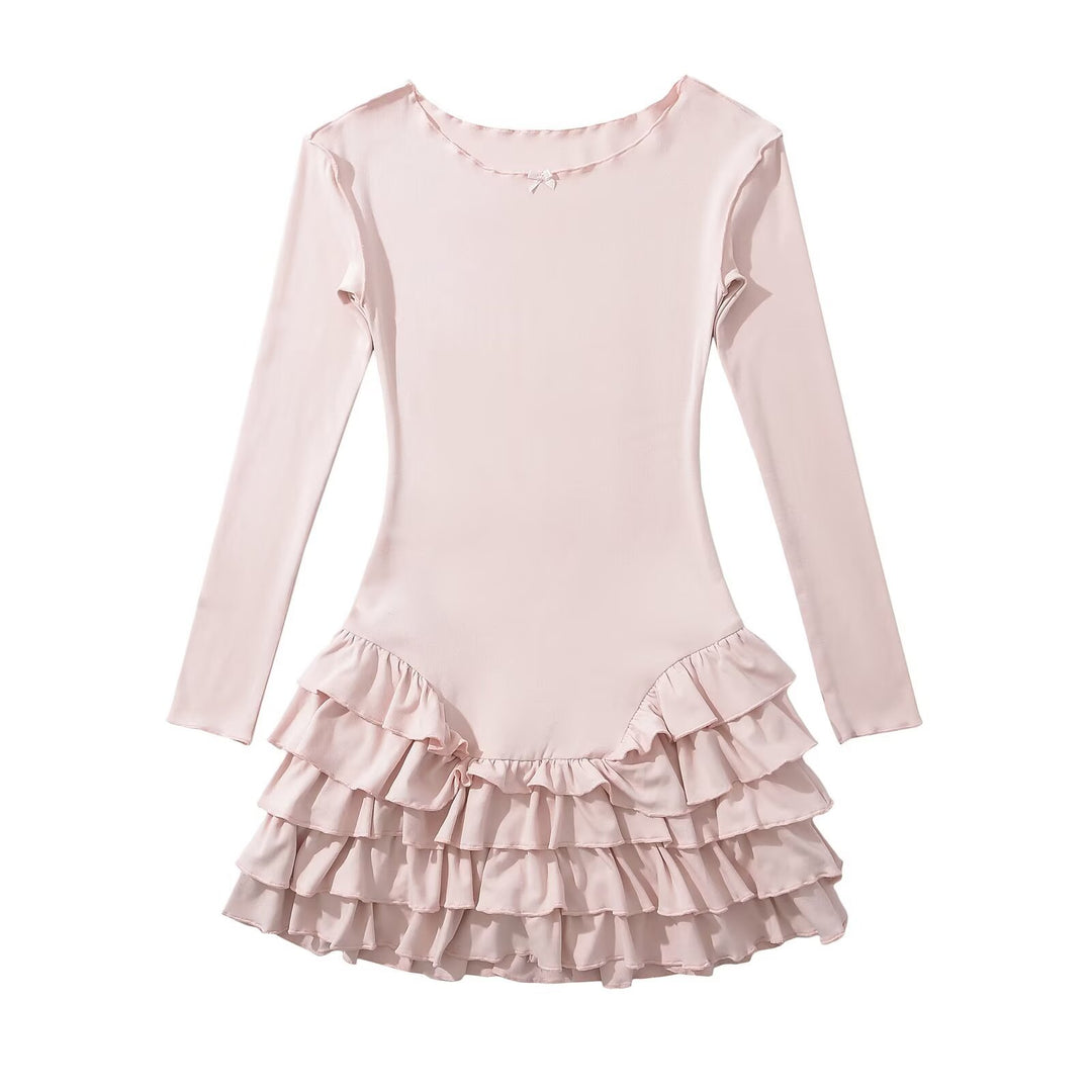 Damen Ballettkleid mit Rüschensaum und langen Ärmeln R&B
