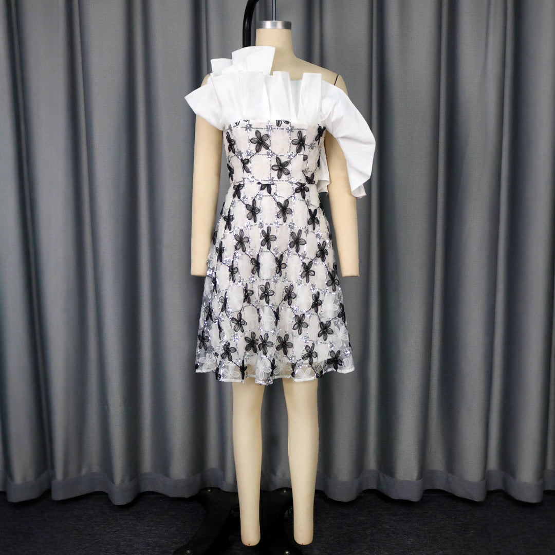 Damen Cocktailkleid mit asymmetrischem Schnitt und floralem Design R&B