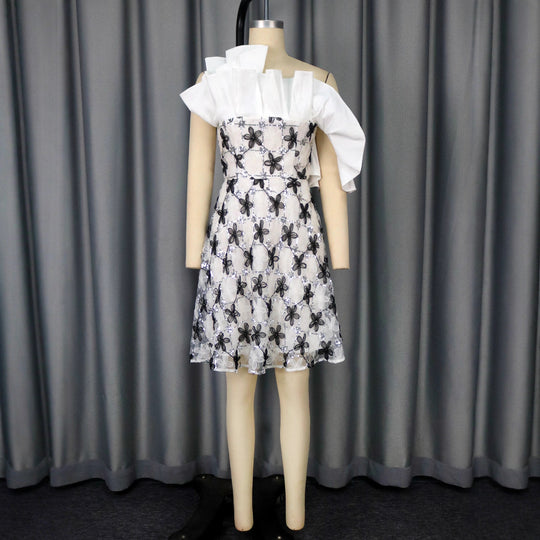 Damen Cocktailkleid mit asymmetrischem Schnitt und floralem Design R&B