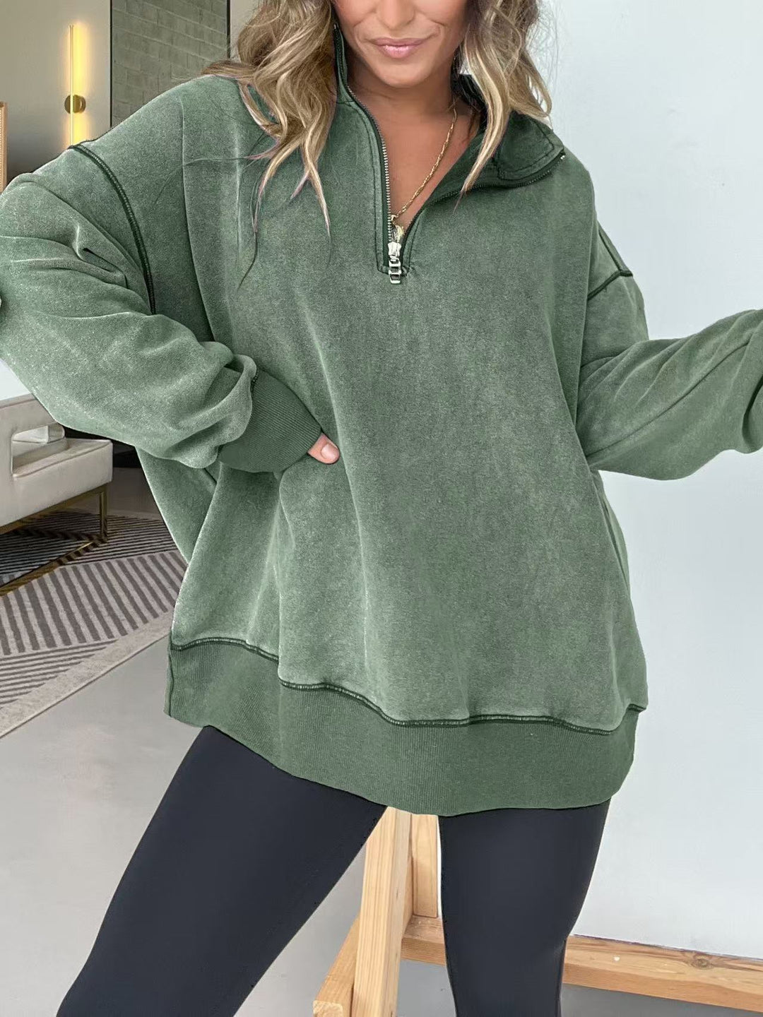 Damen Bequemer Pullover mit halbem Reißverschluss R&B