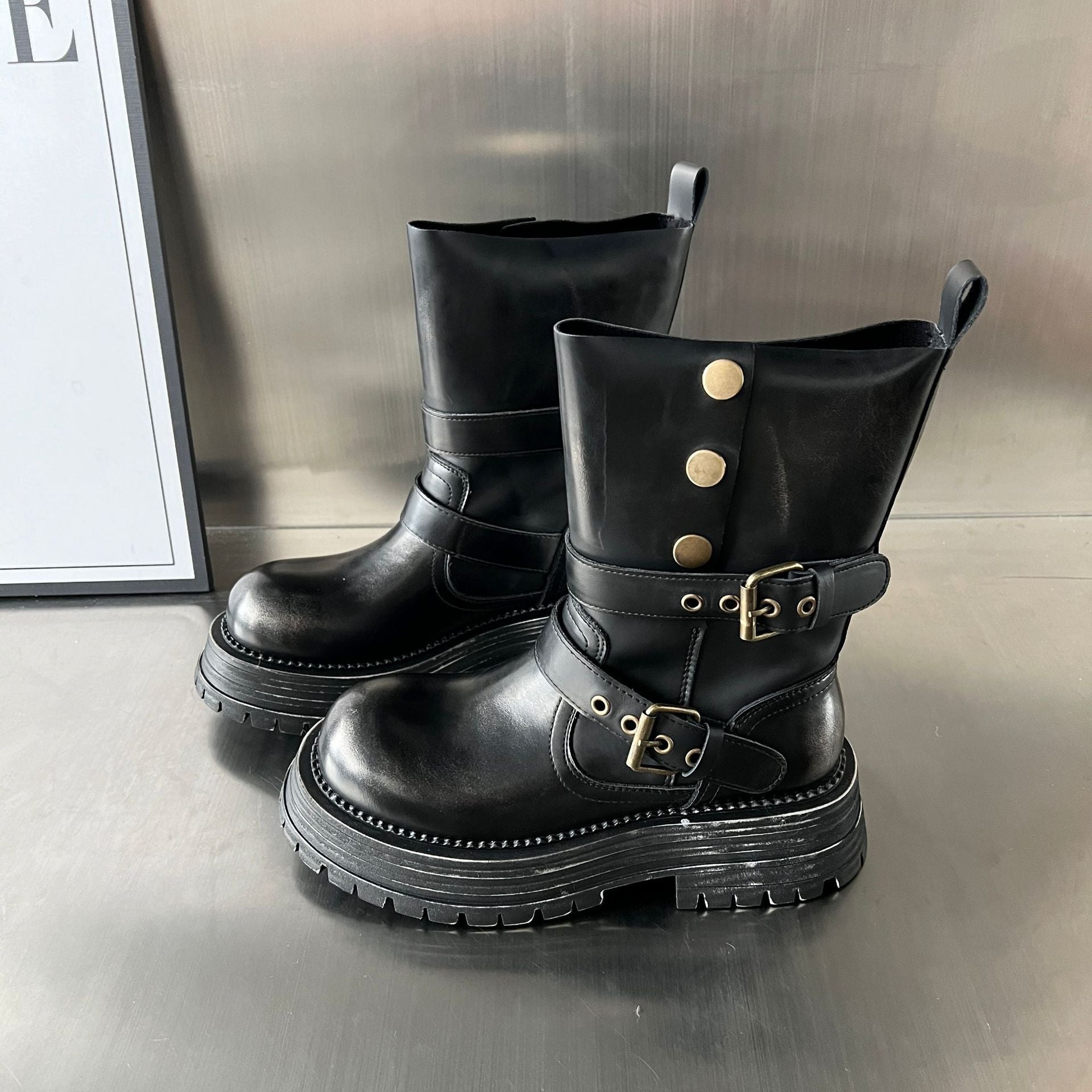 Damen Biker-Stiefel mit modischer Schnallenverarbeitung und robustem Profil R&B
