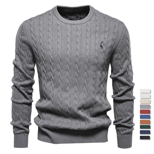 Herren Strickpullover mit Zopfmuster und Rundhalsausschnitt R&B