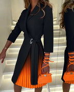 Damen Plissiertes Kleid mit Wickelgürtel und modernem Kontrast R&B