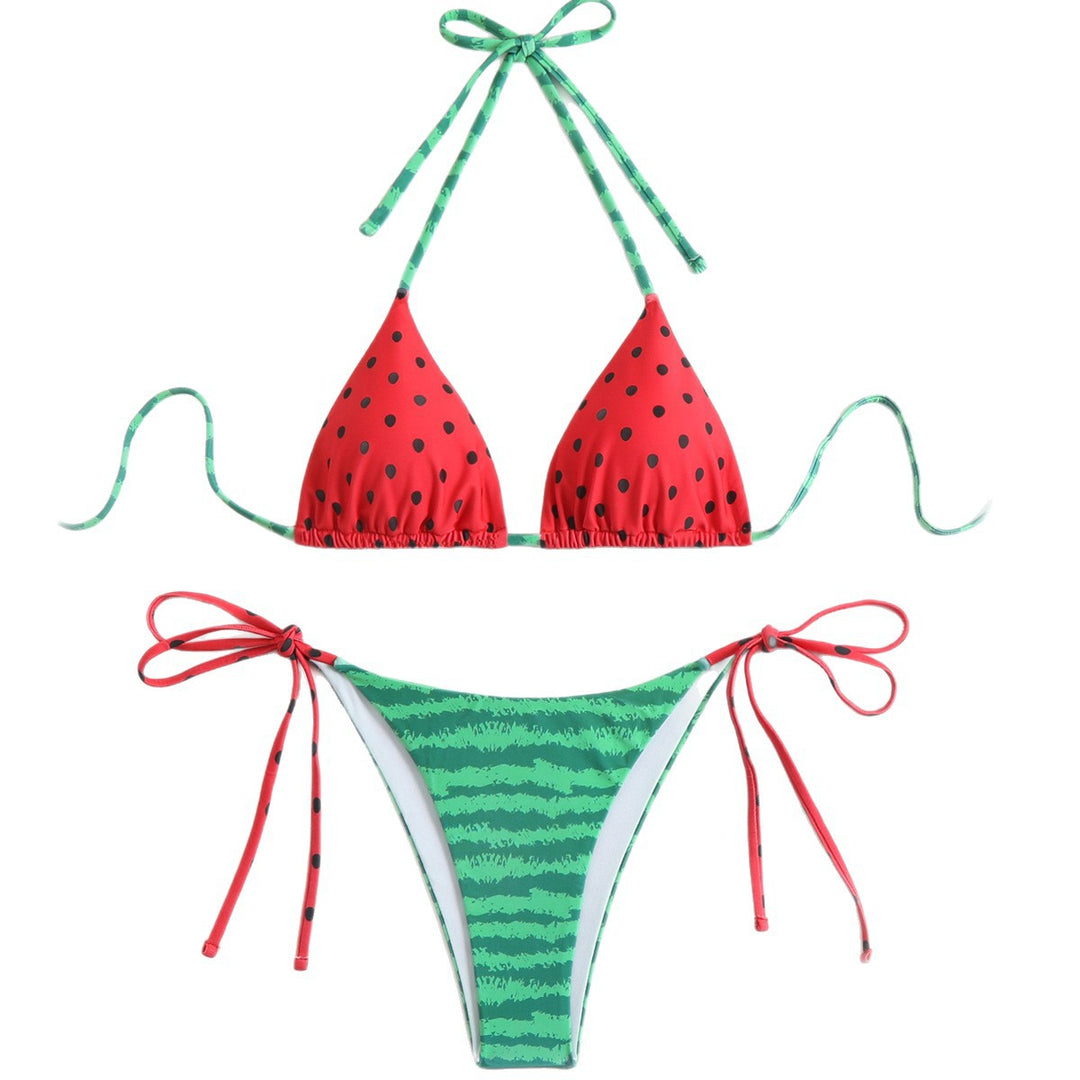 Damen Triangel-Bikini mit verspieltem Obstdesign und verstellbaren Trägern R&B