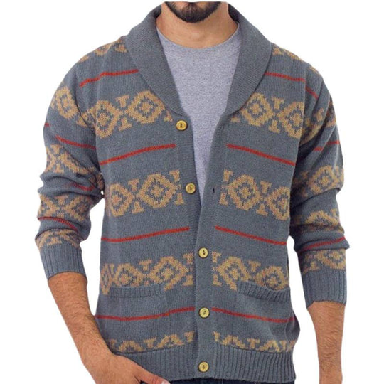 Herren Strickjacke mit modernem geometrischem Muster und praktischen Taschen R&B