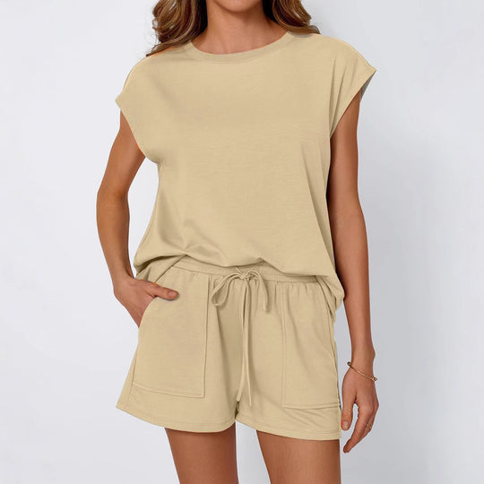 Damen lässiges Zweiteiliges Set mit weitem Oberteil und Shorts R&B