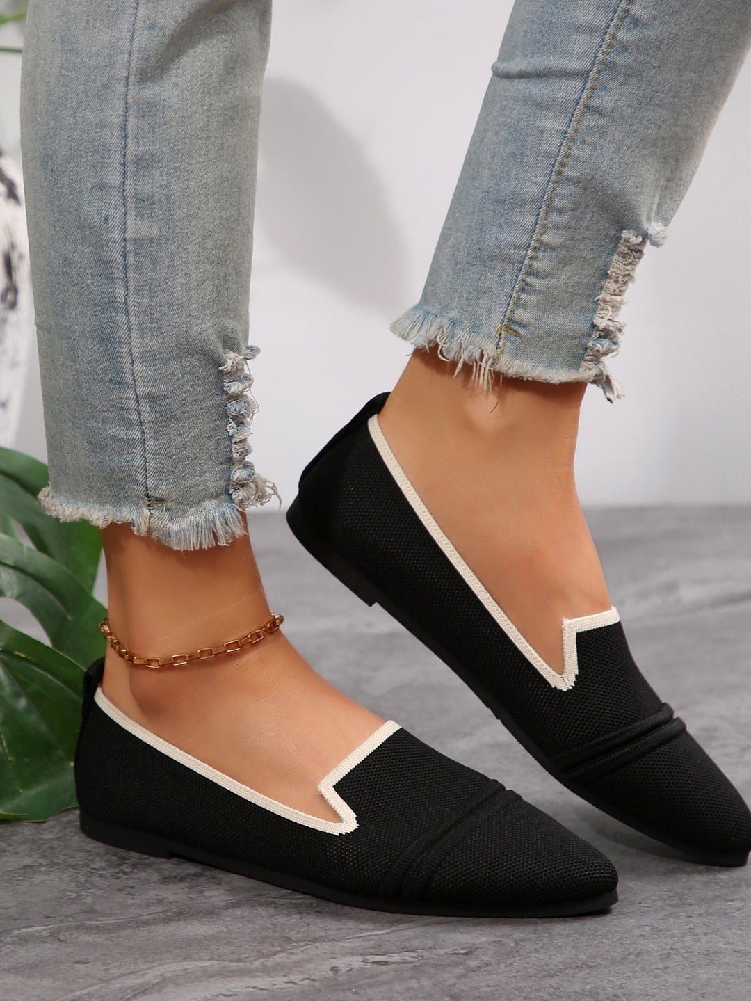 Damen modische Slipper mit atmungsaktivem Strickdesign R&B