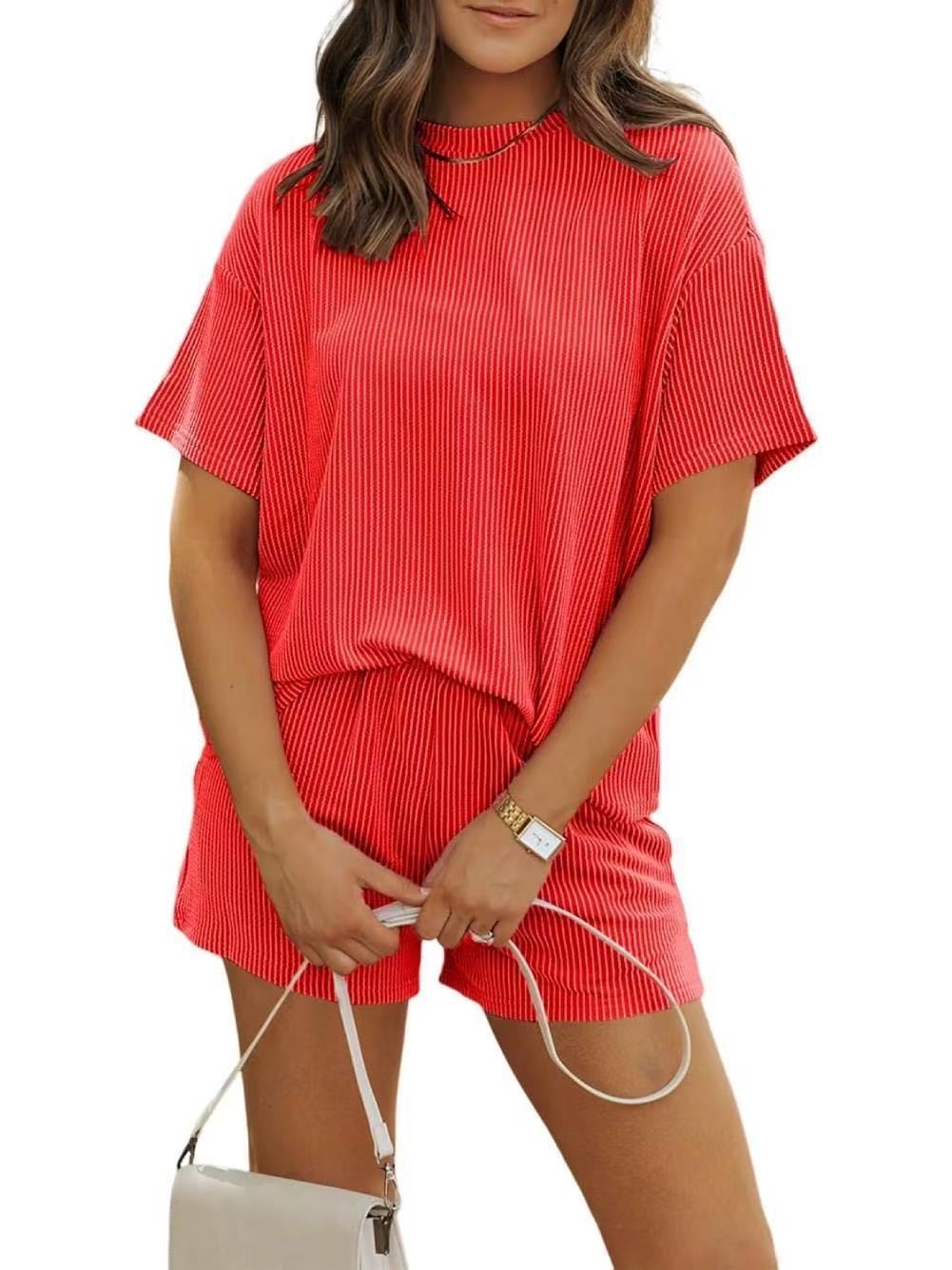 Damen lässiger Lounge-Set mit sportlichem Design und Kurzarm R&B