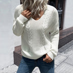 Damen lässiger Strickpullover mit V-Ausschnitt R&B