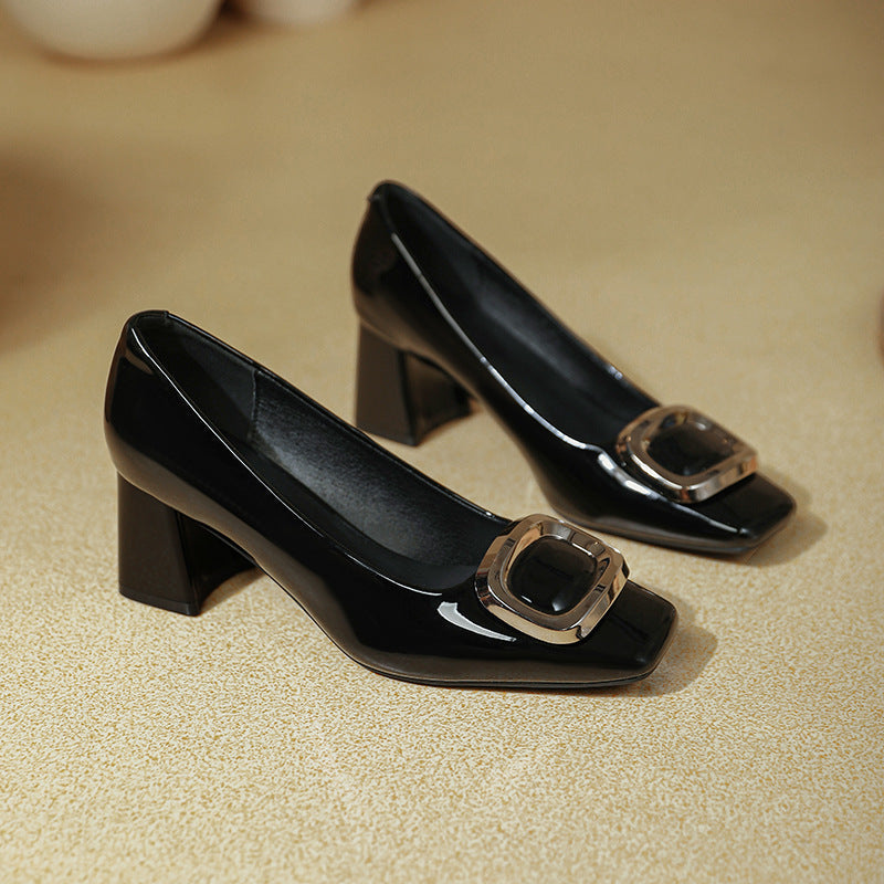 Damen elegante Plateau-Pumps mit modischer quadratischer Schnalle