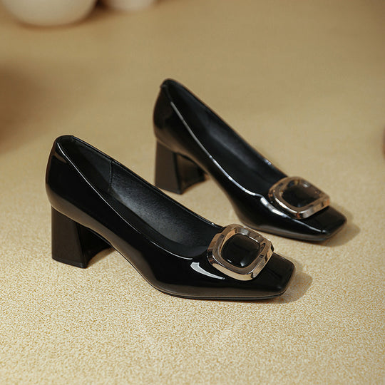 Damen elegante Plateau-Pumps mit modischer quadratischer Schnalle R&B