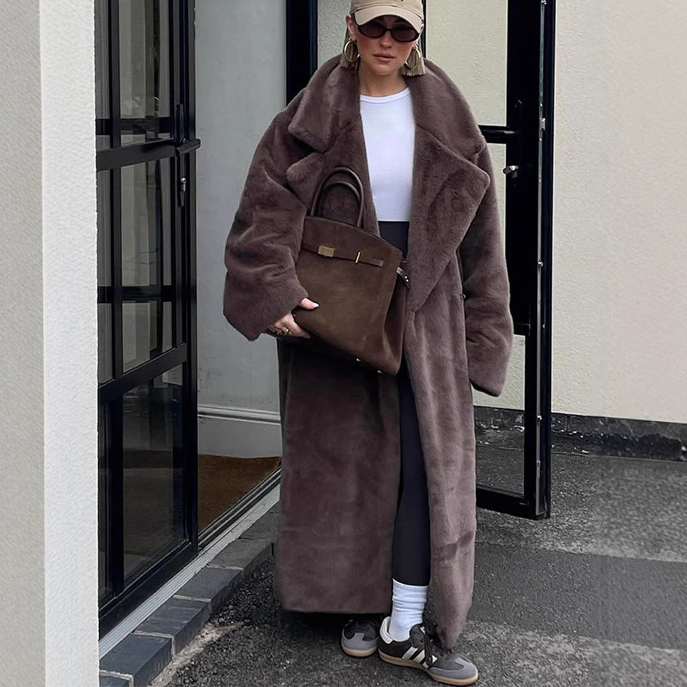 Damen Oversized Kunstfellmantel R&B