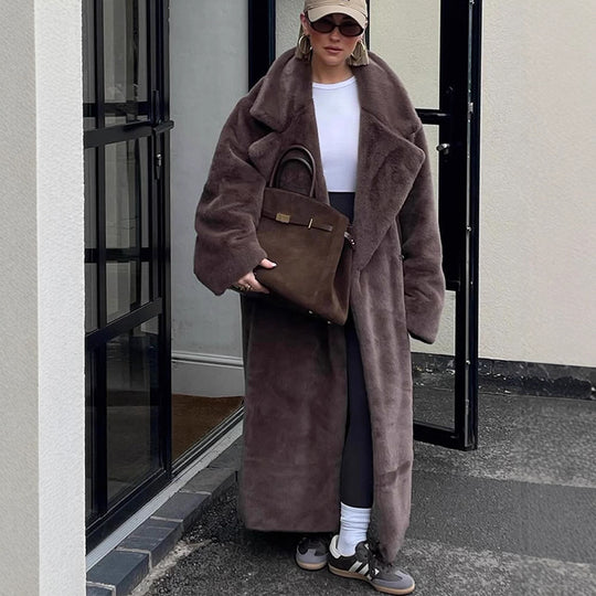 Damen Oversized Kunstfellmantel R&B