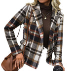 Damen kariertes Zweireiher-Blazerjacke mit eleganten Knopfdetails und maßgeschneidertem Schnitt R&B