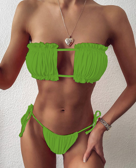 Damen Bandeau-Bikini mit voluminösen Rüschendetails R&B