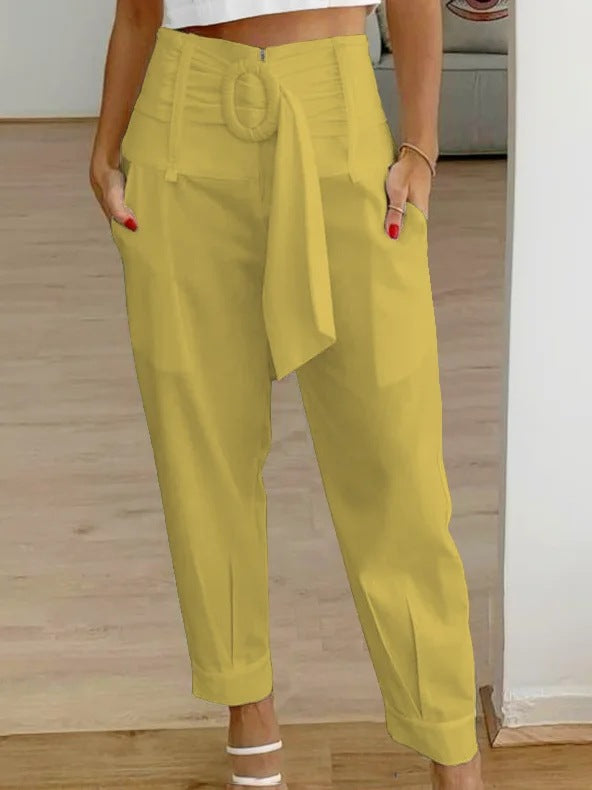 Damen Lockere Chino-Hose mit modischem Gürtel und Taschen R&B