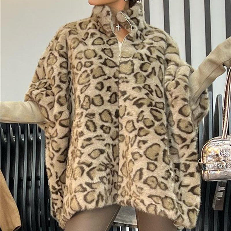 Damen Kuschel-Fleece-Poncho im Leopardenmuster R&B
