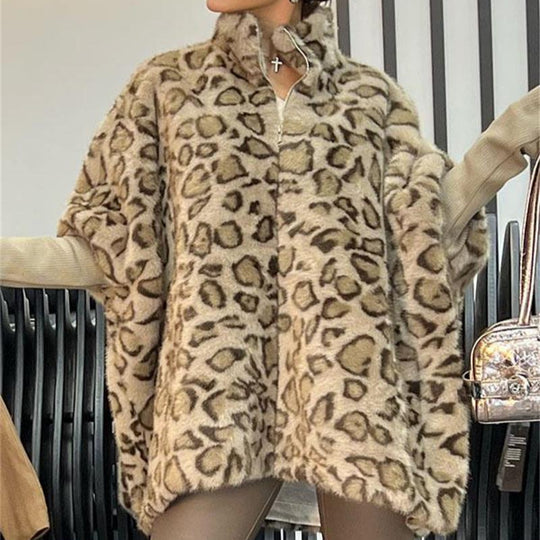 Damen Kuschel-Fleece-Poncho im Leopardenmuster R&B