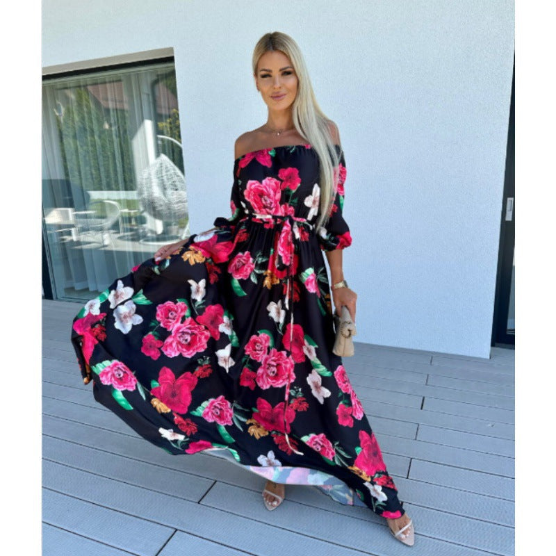 Damen Maxikleid mit off-shoulder Design und voluminösen Ärmeln R&B