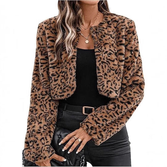Damen modische Leopardenmuster Fleecejacke R&B