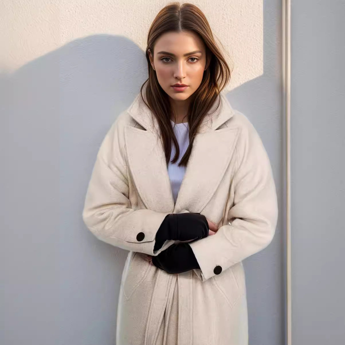 Damen eleganter Übermantel mit weitem Schnitt und Gürtel R&B